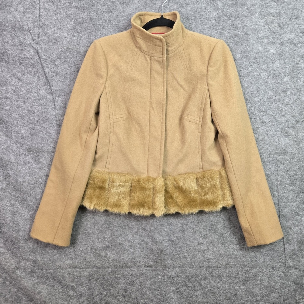 Banana Republic Wool Faux Fur Trim Coat Jacket Camel Beige XS 686466